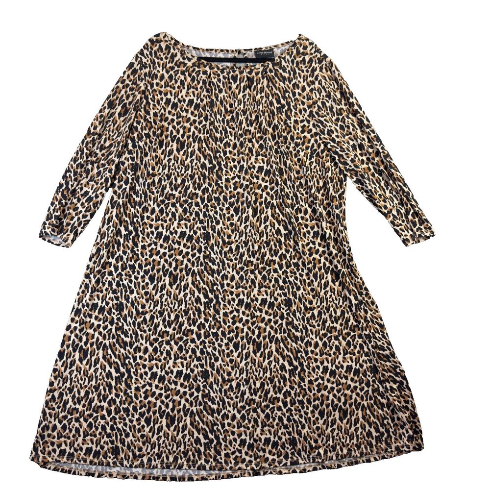 Lane Bryant Dress Womens 18/20 Brown Animal Print Long Sleeve Stretch Casual